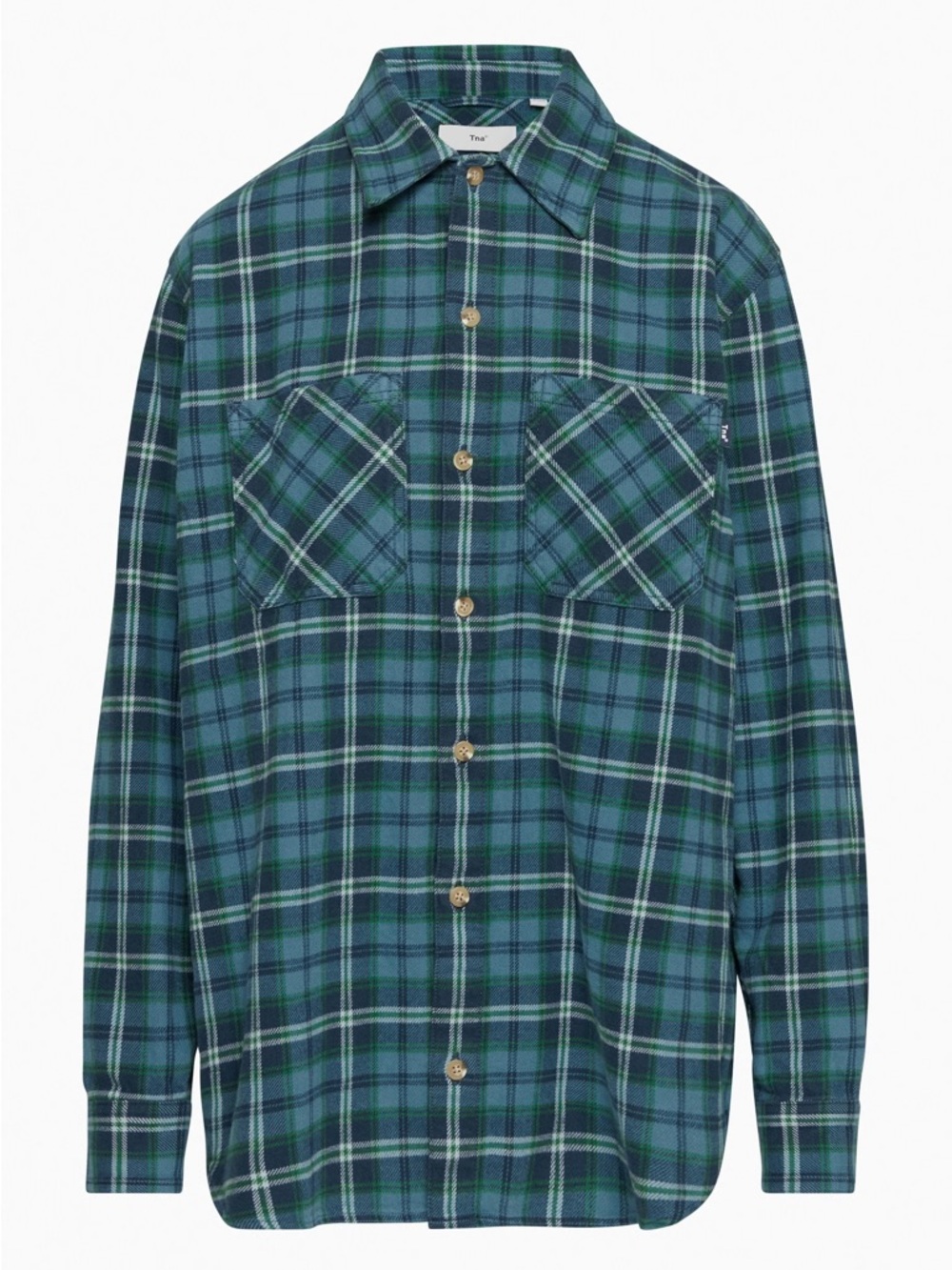 TNA Blue & Green Plaid Over Sized Button-Down Shirt